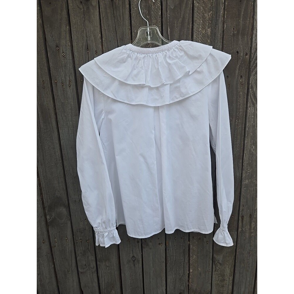 Hill House Home White Ruffle Collar Blouse XS Cotton Button Front Top - Picture 4 of 11